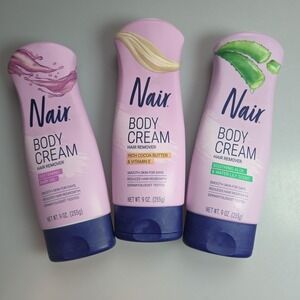 Nair Body Cream Hair Remover 9oz 3 Pack Baby Oil, Cocoa Butter, Aloe & Lily